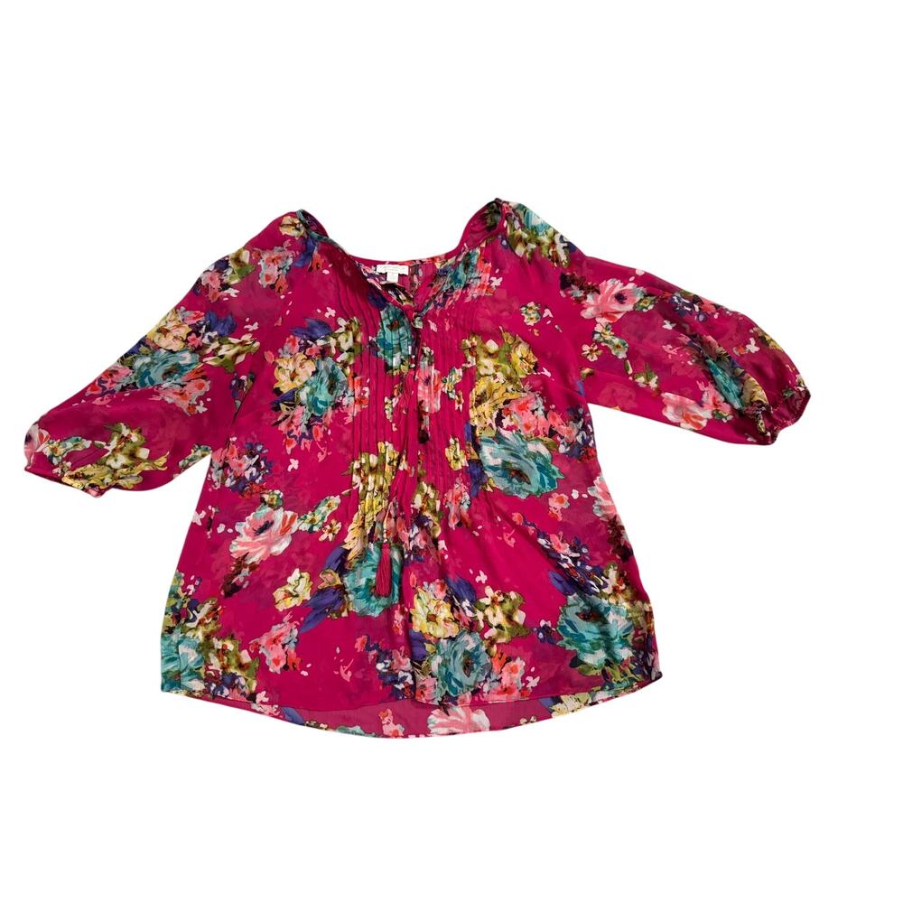 Charter Club Sheer Floral Blouse Pink Multi Color Sheer Top Size 1X